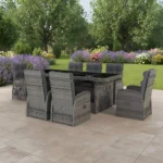 Table et chaises de jardin 11 places en résine tressée inclinables