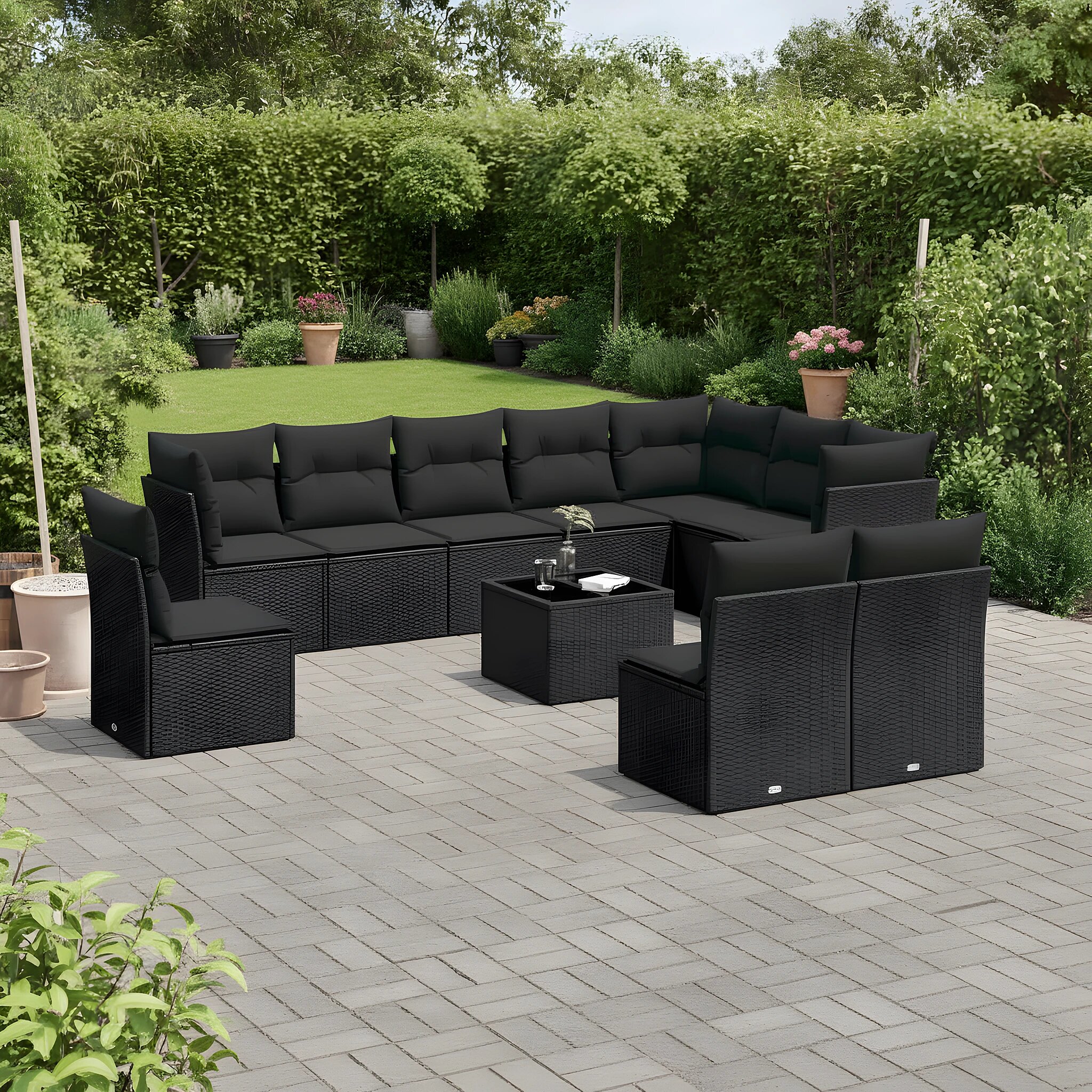 Salon de jardin d'angle 11 places en résine tressée modulable