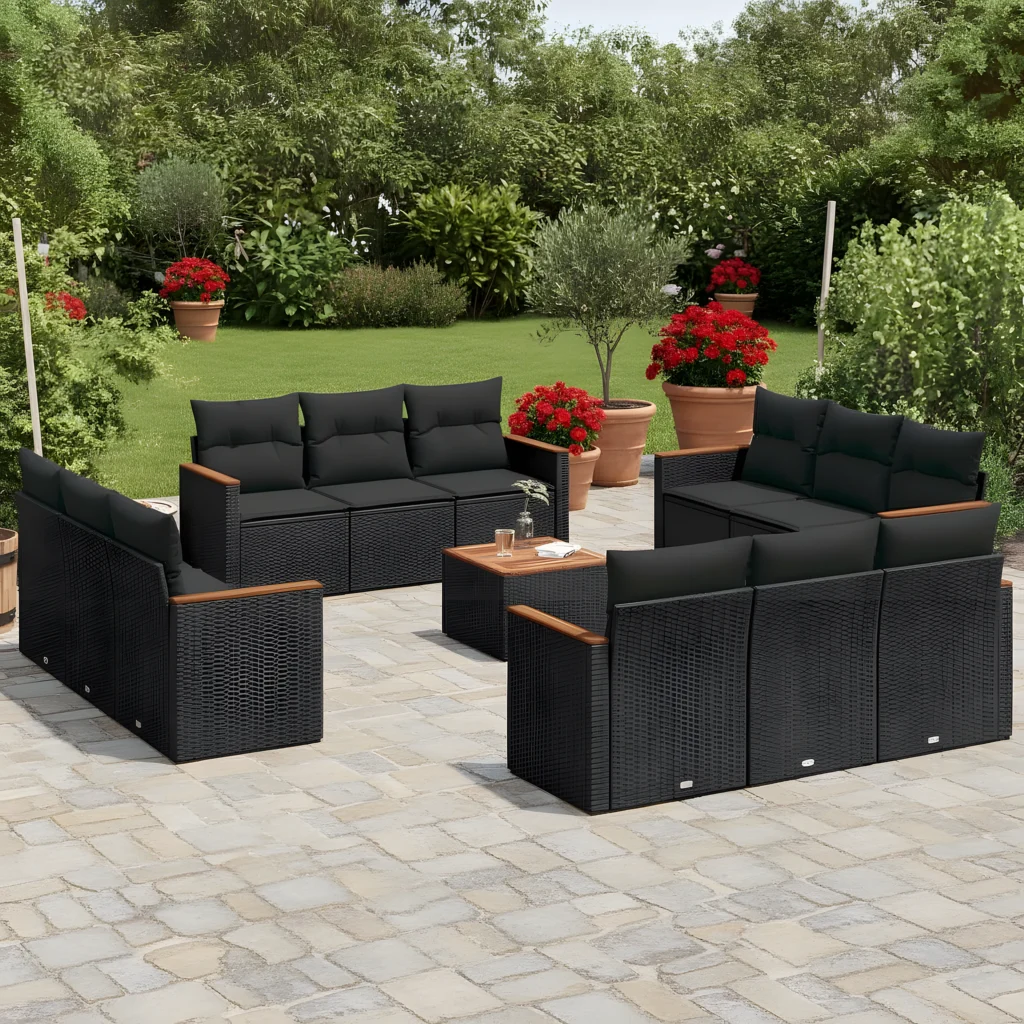 Salon de jardin 13 places en résine tressée avec rangement intégré