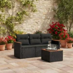 Salon de jardin 4 places en résine tressée avec rangement intégré