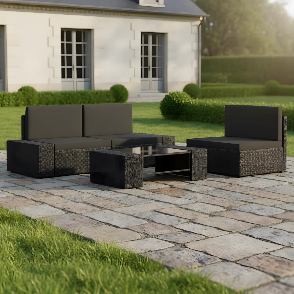 Salon de jardin d'angle 4 places en résine tressée modulable
