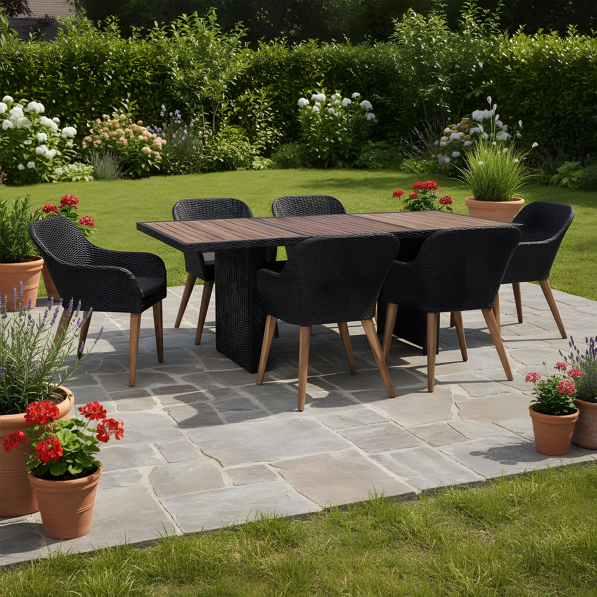 Table et chaises de jardin 7 places en résine tressée